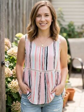 Suzanne Betro - Pink and Black - Striped Blouse